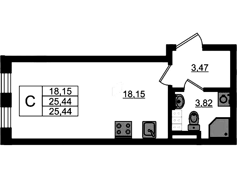 Квартира студия 25.44 м², 4/4 эт., ЖК «Новая история»